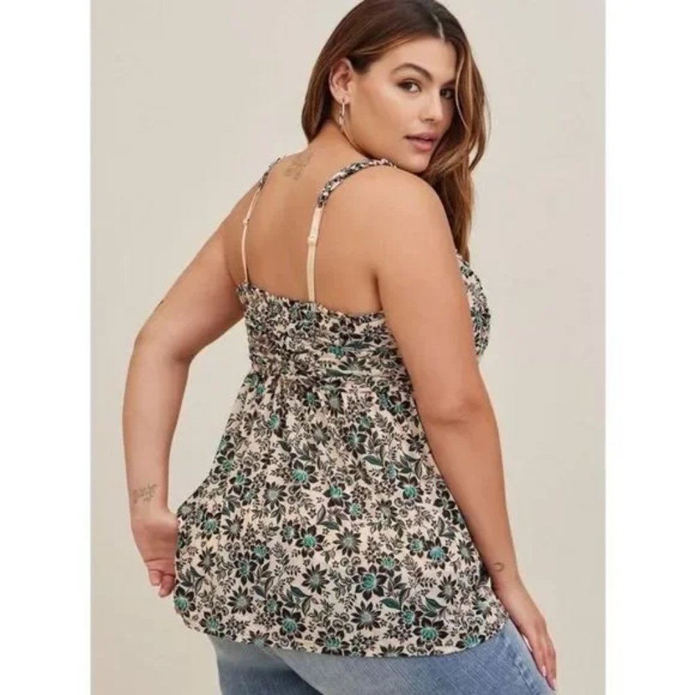 Torrid Babydoll Shirred Bodice Tank Women's Size 2 Sleeveless Stretch Mesh Top